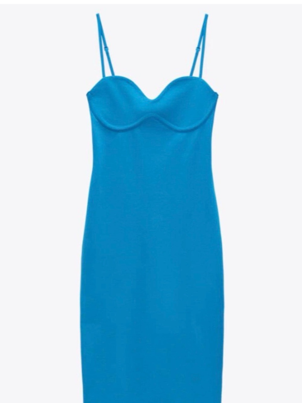 Zara Bright Blue Fitted Slip Dress with Spaghetti Straps